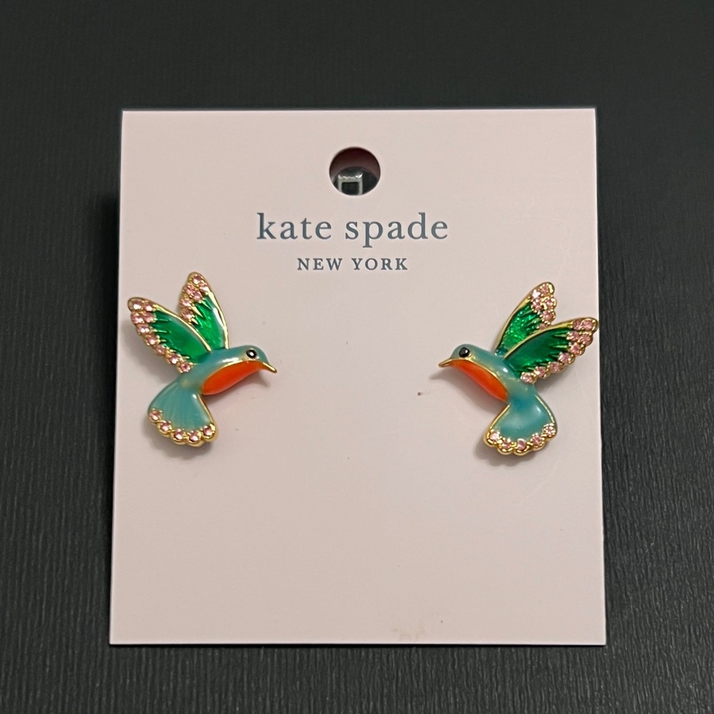 Kate Spade- Scenic Route Green and Orange Hummingbird Earrings
